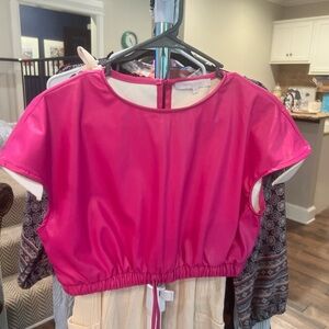 Olivaceous Pink Puff Sleeve Crop Top